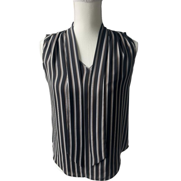 WHITE HOUSE BLACK MARKET Striped Bow Neck Tank Top Size 0 - Picture 3 of 7